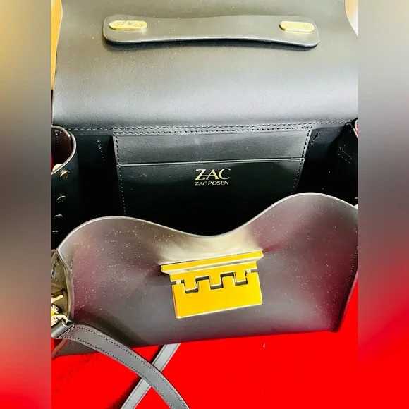 Zac Posen Black and Gold Structured Satchel with Pearl Accents & Dust Bag - Picture 8 of 10